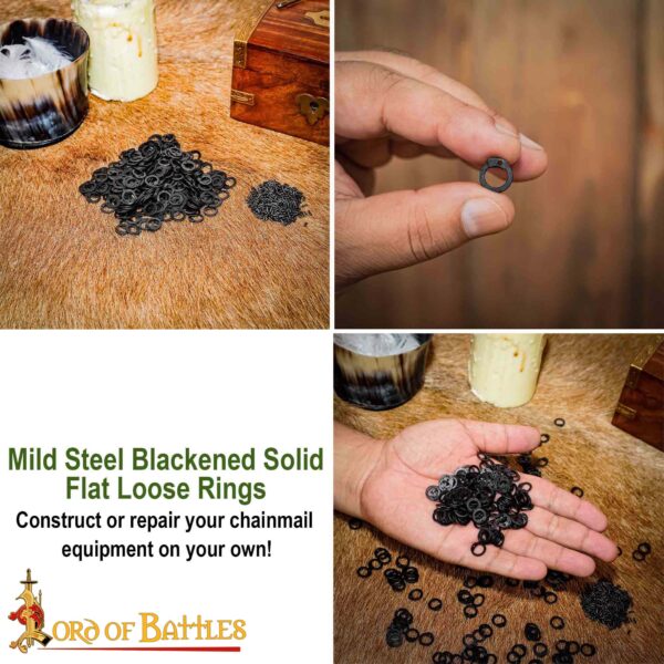 Blackened Mild Steel Loose Rings, Flat Rings with Dome Rivets, 6 mm 18 gauge, Craft and Repair Chainmail Armour - Image 8