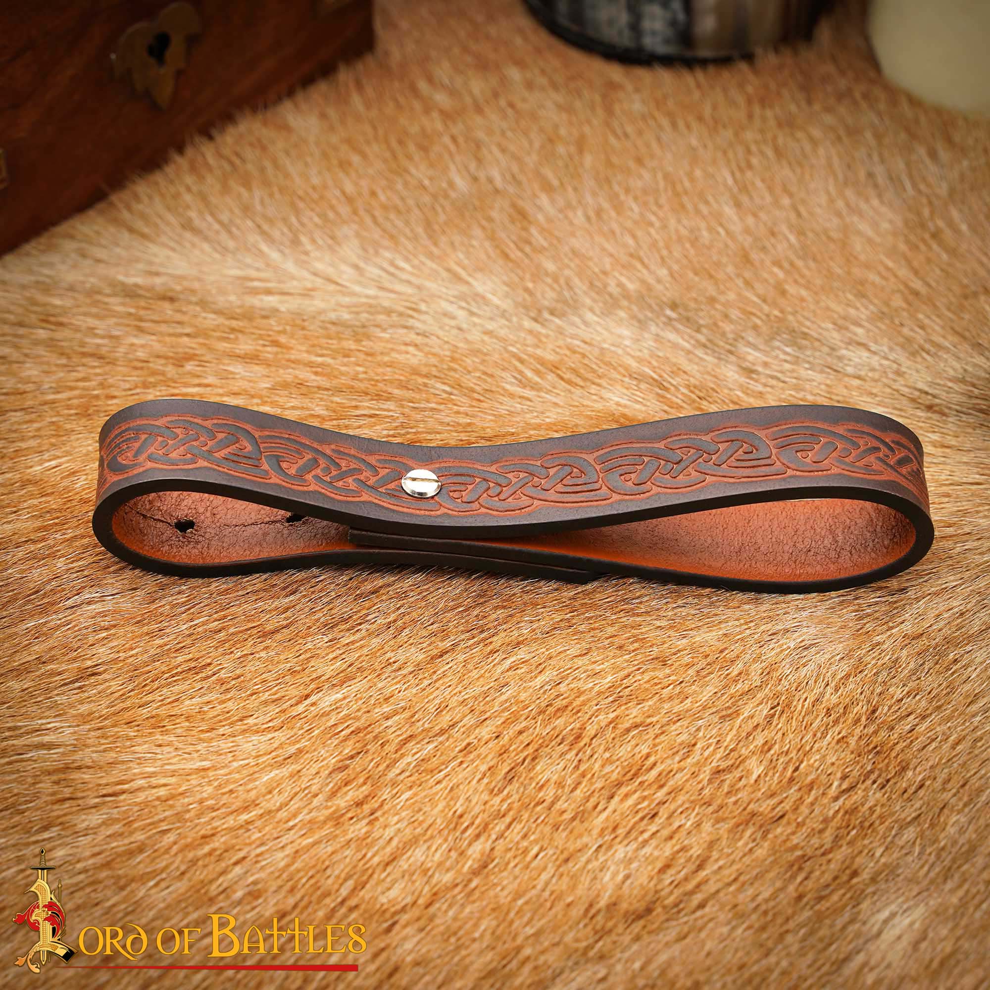 9th Century Viking Embossed Leather Tankard Strap Holder-26079BR 4