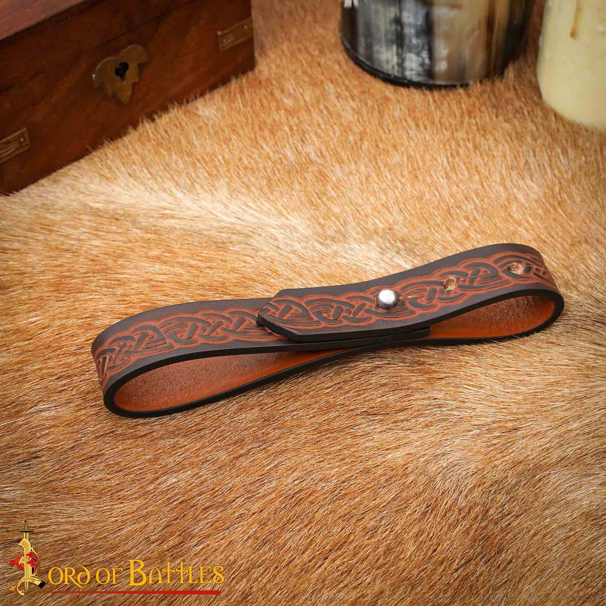 9th Century Viking Embossed Leather Tankard Strap Holder-26079BR