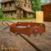 Medieval Leather Headband with Brass Accents and Red Cabochon-26080BR