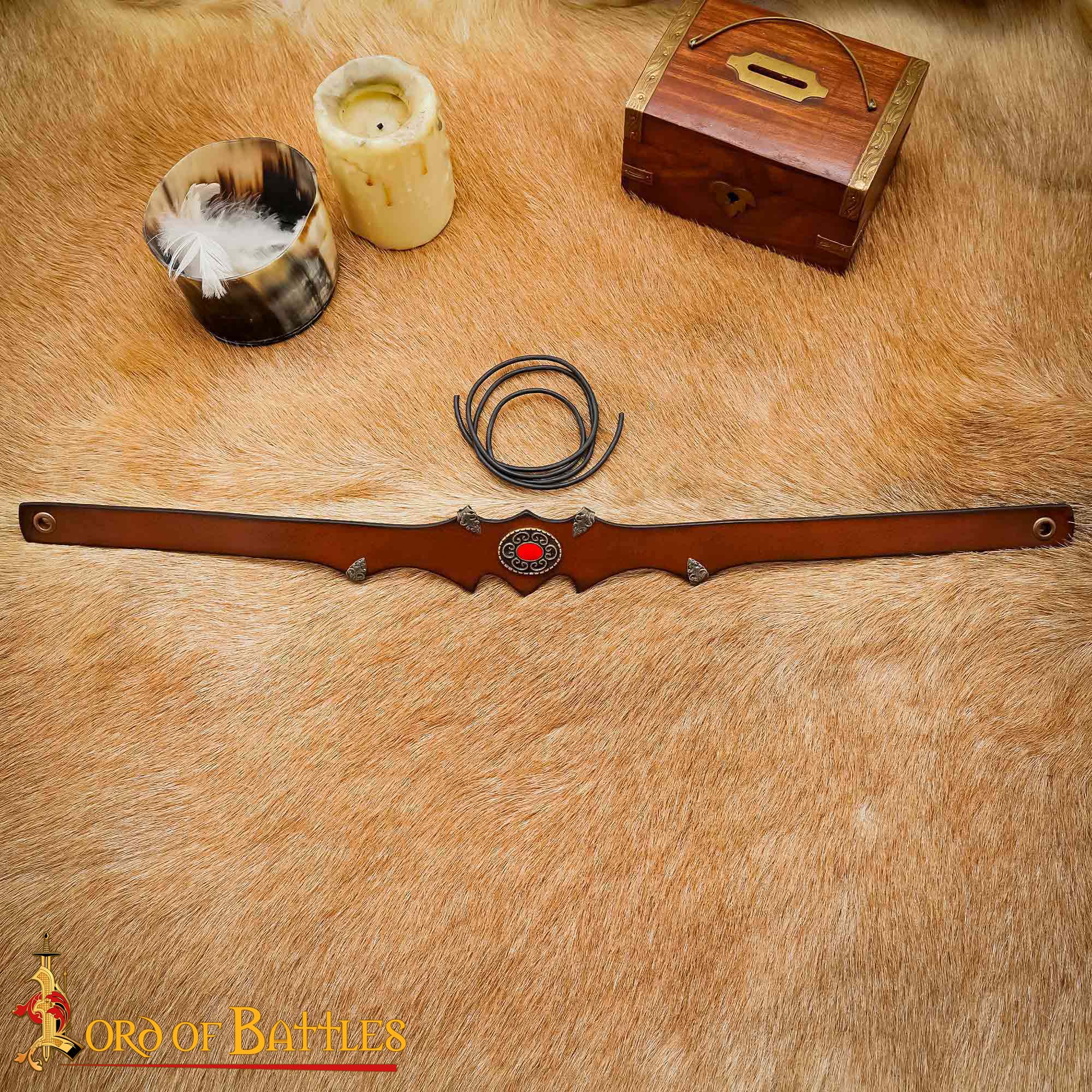Medieval Leather Headband with Brass Accents and Red Cabochon-26080BR 6