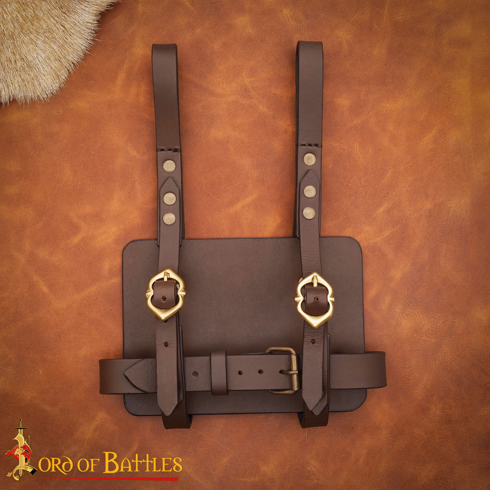 15th Century Late Medieval Leather Journal Holder with Brass Buckles-25938CBR