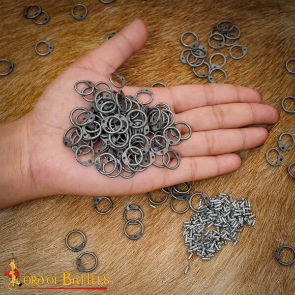 Mild Steel Loose Rings, Round Rings with Dome Rivets, 10 mm 16 gauge, Craft and Repair Chainmail Armour - Image 5