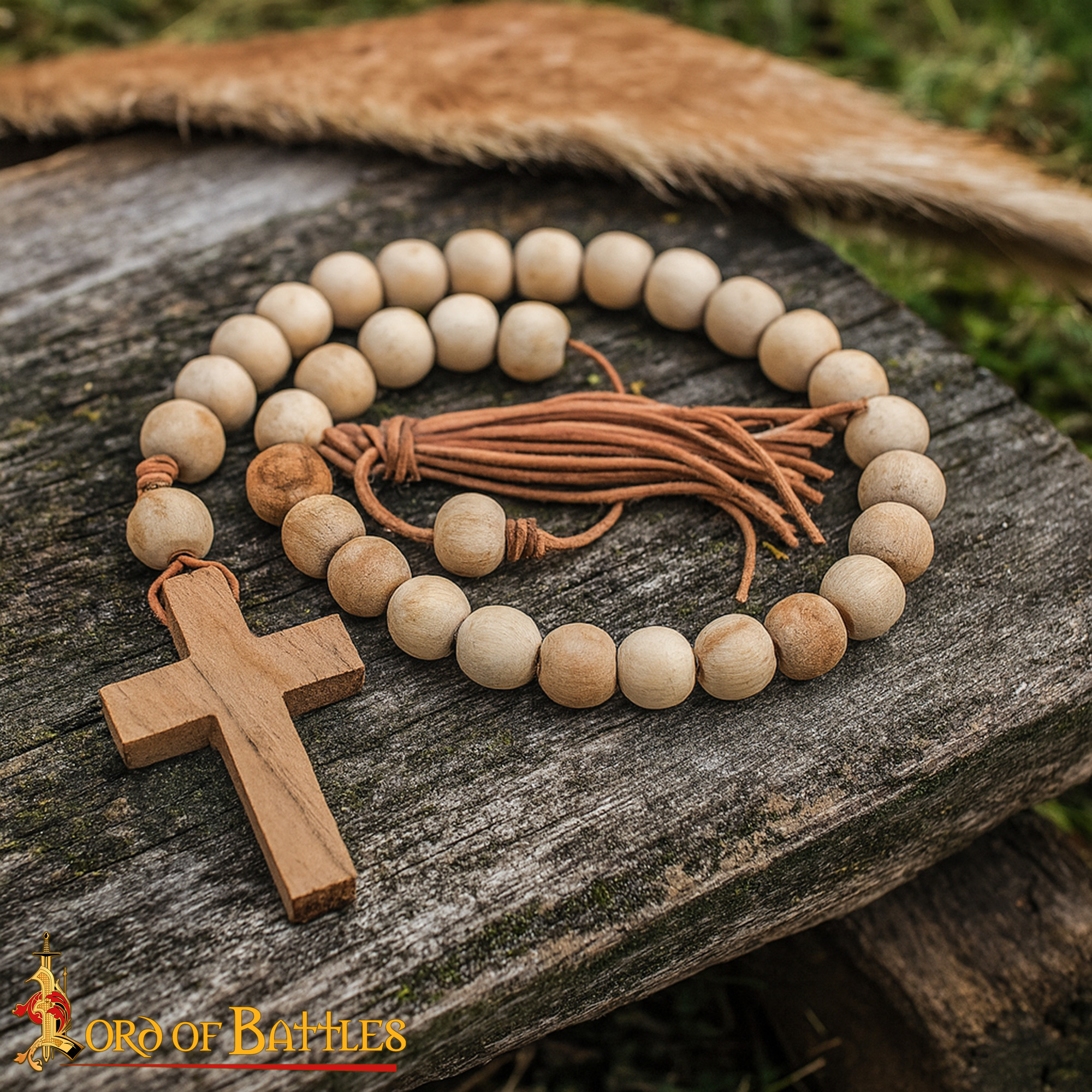 15th Century Medieval Wooden Rosary with Cross-26381 1