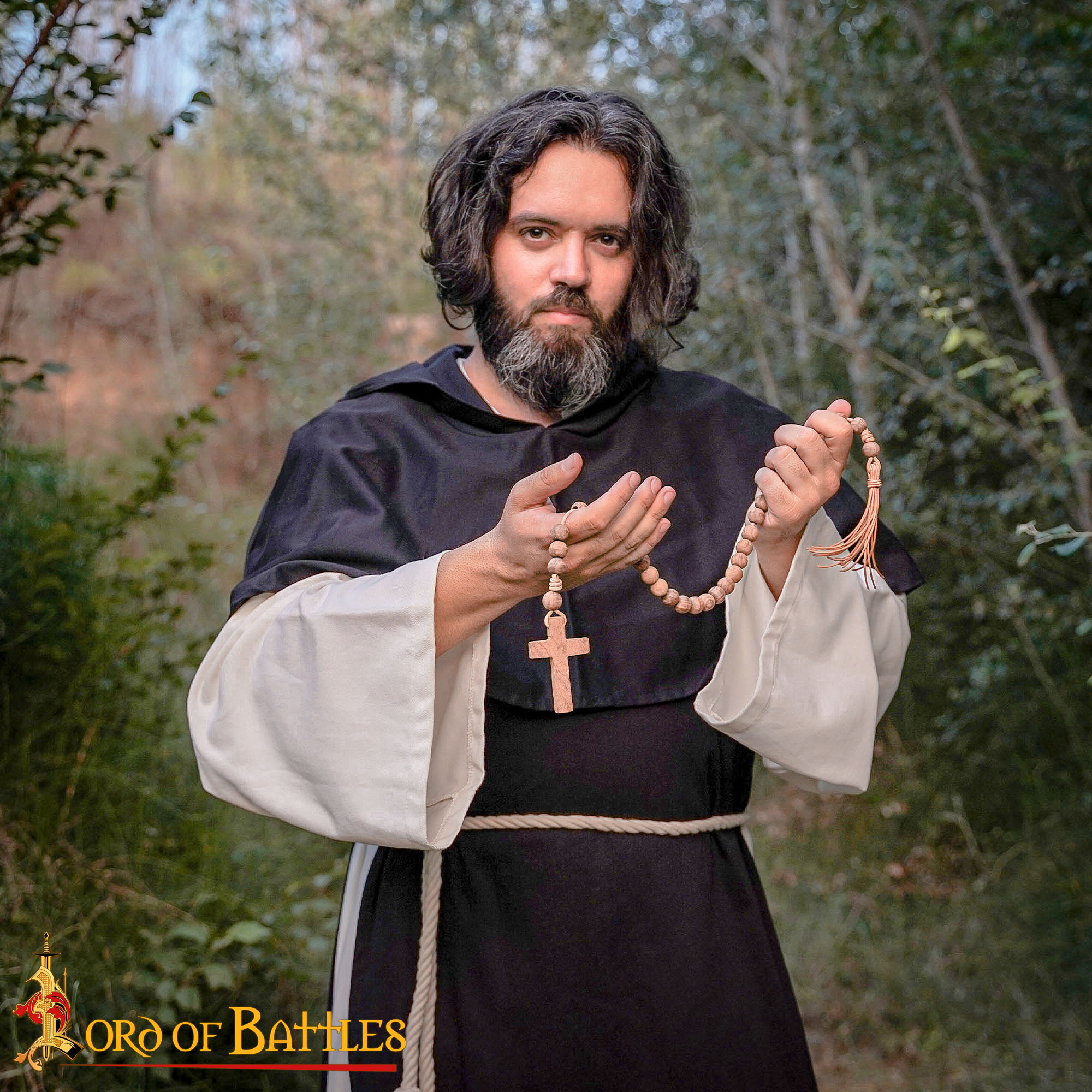 15th Century Medieval Wooden Rosary with Cross-26381 5