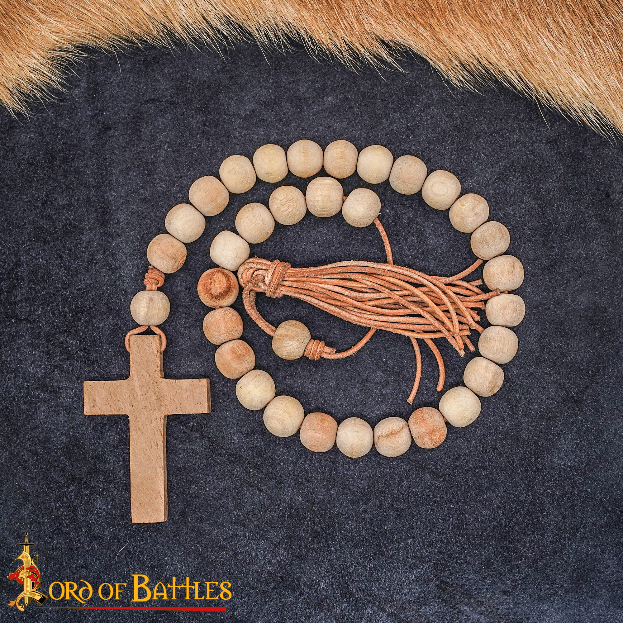 15th Century Medieval Wooden Rosary with Cross-26381