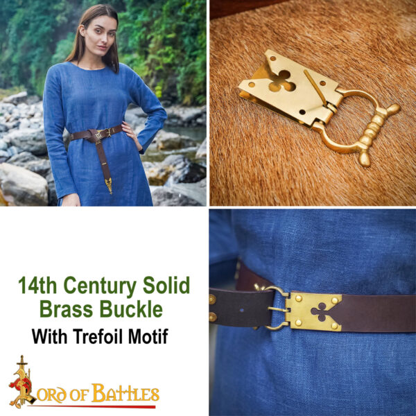14th Century Medieval Trefoil Solid Brass Buckle Leather Accessory - Image 8