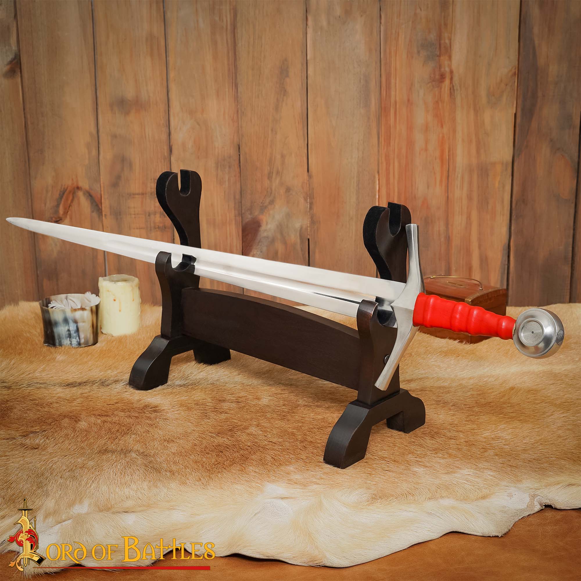 Hardwood Two Tier Sword and Axe Stand