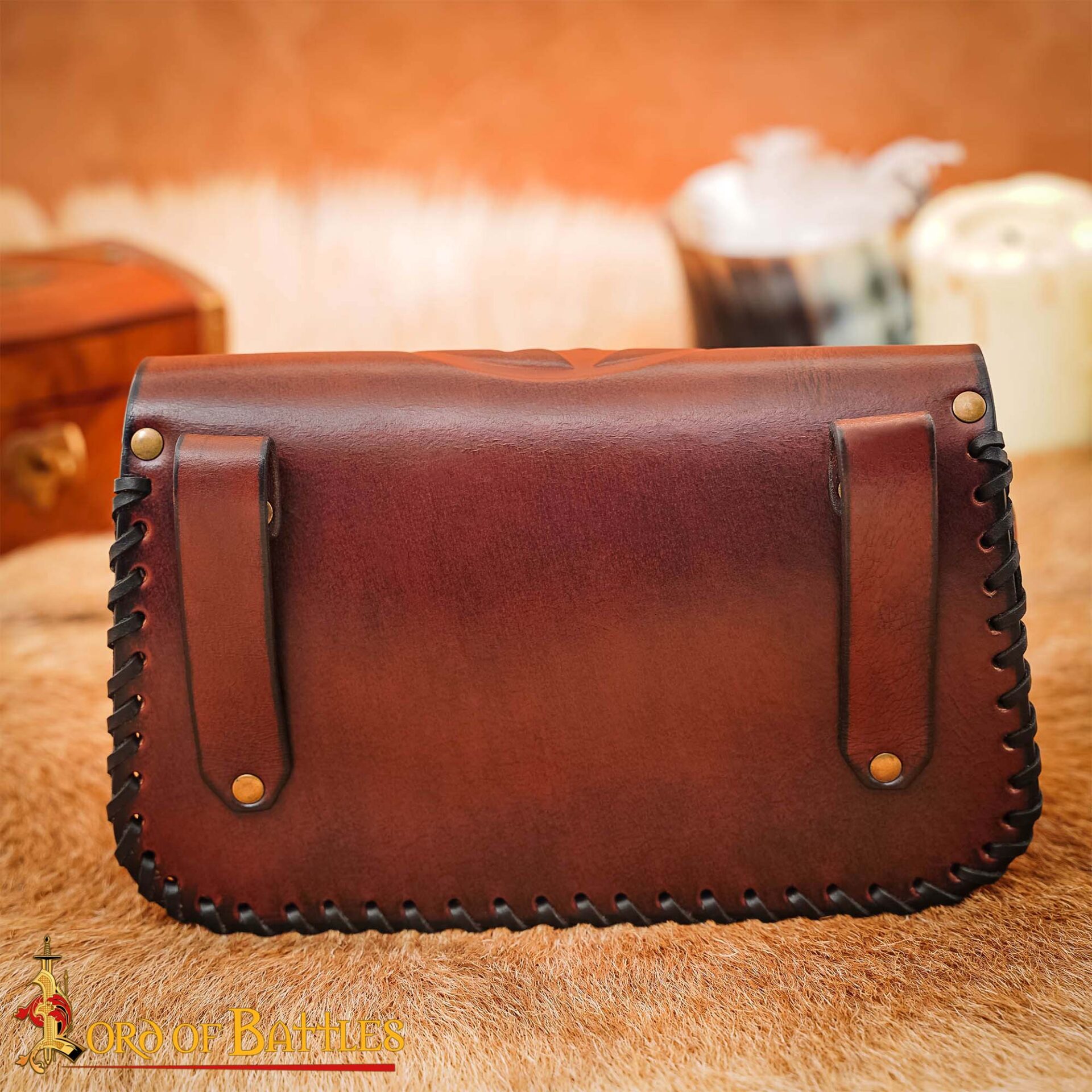 10th Century Viking Leather Belt Pouch with Valknut Symbol-26260BR 7