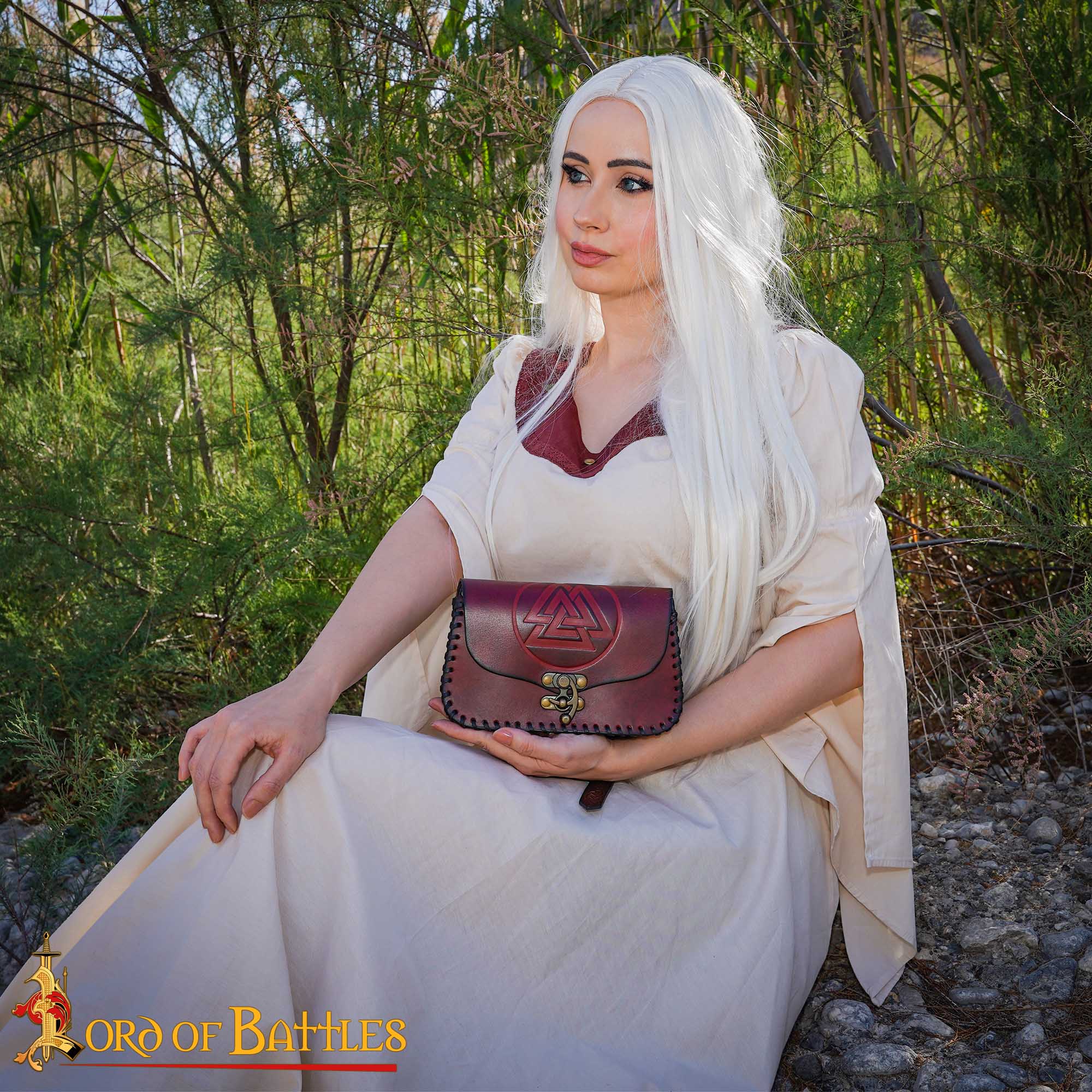 10th Century Viking Leather Belt Pouch with Valknut Symbol-26260M 4