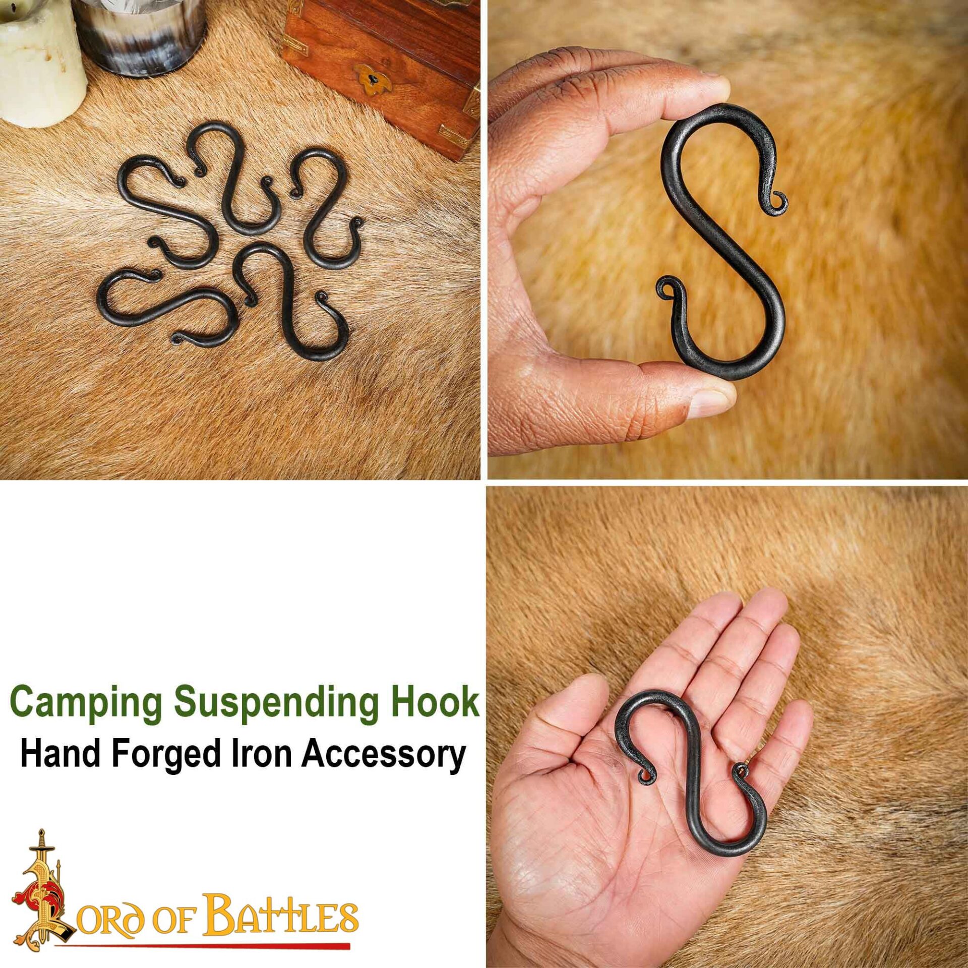 14th Century Medieval Hand-Forged Iron S-Hooks (Set of 5) – Historical Camp & Kitchen Hardware-8504M-5Pcs 5