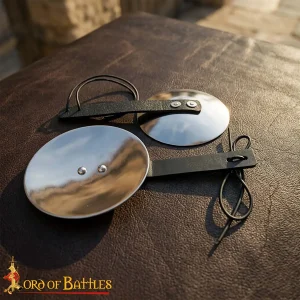Medieval Steel Rondels with Leather Straps – Pair of Armor Joint Protectors