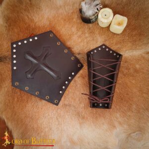 Medieval Crusader Cross Bracers – Leather Arm Guards for LARP & Renaissance Fairs