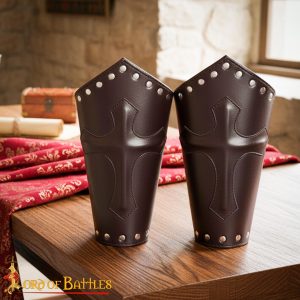 Medieval Crusader Cross Bracers – Leather Arm Guards for LARP & Renaissance Fairs