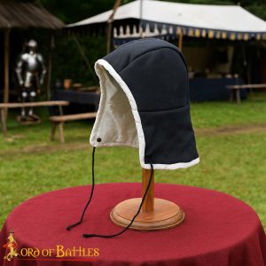 Medieval Padded Cap – Black 2 Layered Quilted Helmet Liner