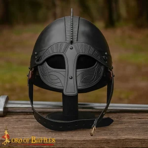 Vendel Inspired Blackened Steel Helmet with Padded Liner