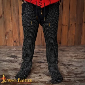 Medieval Chainmail Leggings (Chausses) 10mm Butted Rings 16 Gauge Mild Steel Black Finish Armor for LARP