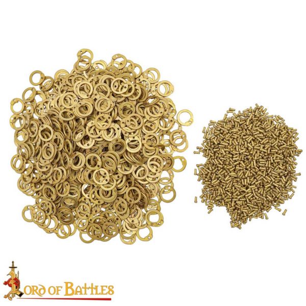 Solid Brass Loose Rings, Flat Rings with Dome Rivets, 9 mm 18 gauge, Craft and Repair Chainmail Armour