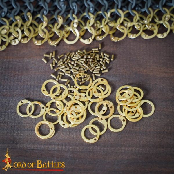 Solid Brass Loose Rings, Flat Rings with Dome Rivets, 9 mm 18 gauge, Craft and Repair Chainmail Armour - Image 8