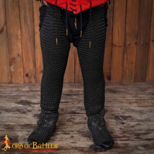 Round Ring Chainmail Leggings Chausses Hoses, Butted, ID 10 mm, Blackened Mild Steel