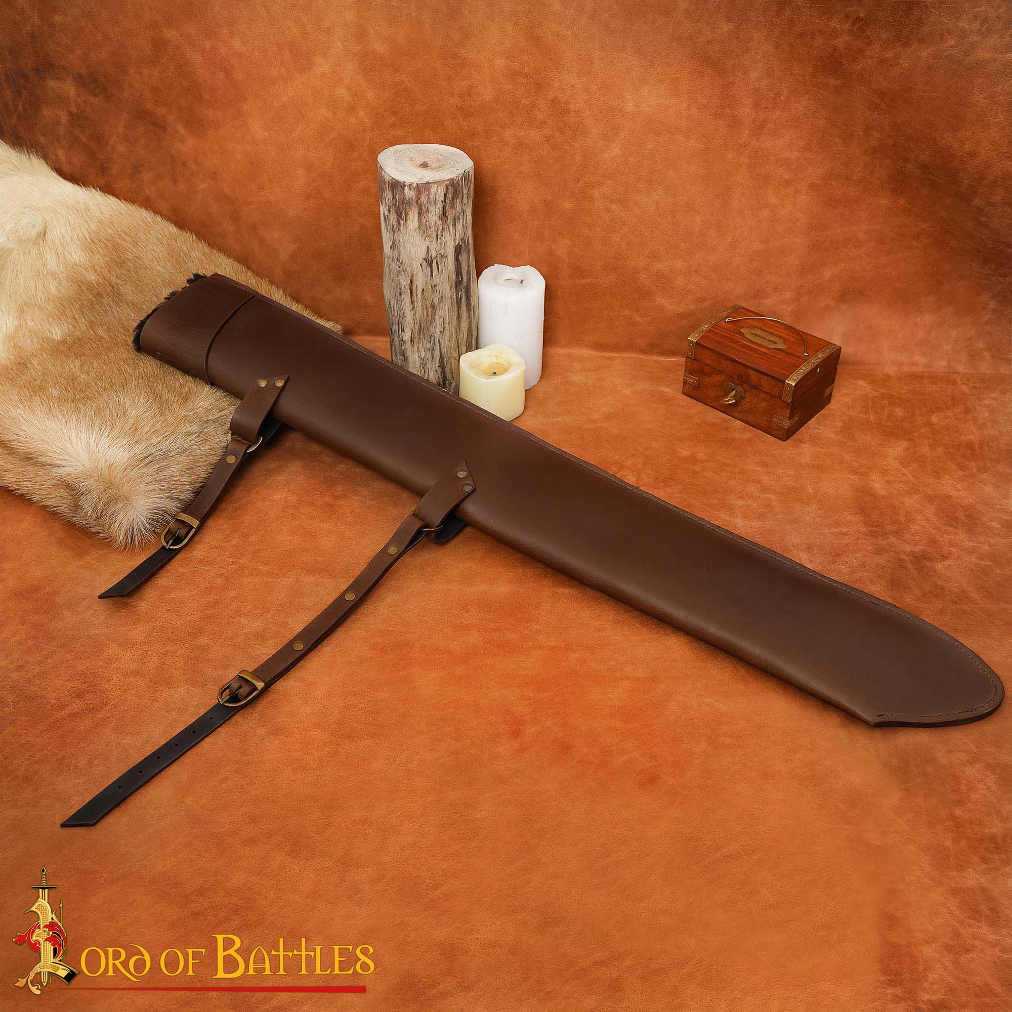 Medieval Leather Sword Scabbard with Fur-Lined Interior-25929CBR