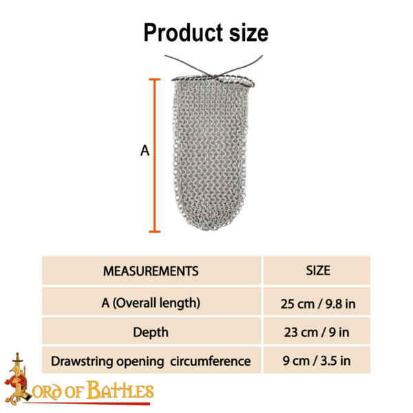 Chainmail Bottle Bag with Leather Cord Drawstring Closure, 8mm 16 gauge Aluminium Butted Rings - Image 3