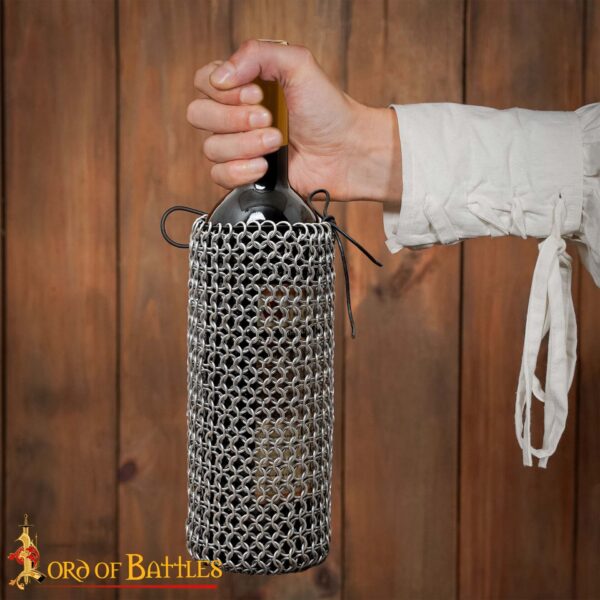 Chainmail Bottle Bag with Leather Cord Drawstring Closure, 8mm 16 gauge Aluminium Butted Rings - Image 5