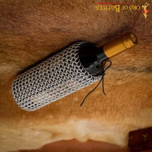 Chainmail Bottle Bag with Leather Cord Drawstring Closure, 8mm 16 gauge Aluminium Butted Rings