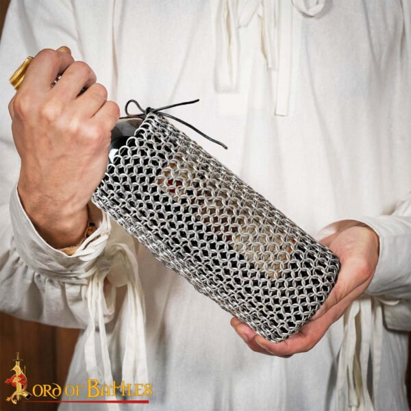 Chainmail Bottle Bag with Leather Cord Drawstring Closure, 8mm 16 gauge Aluminium Butted Rings - Image 6