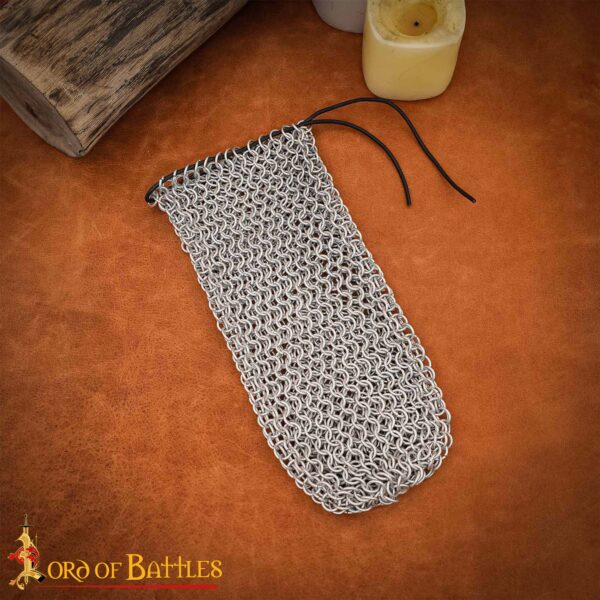 Chainmail Bottle Bag with Leather Cord Drawstring Closure, 8mm 16 gauge Aluminium Butted Rings - Image 7