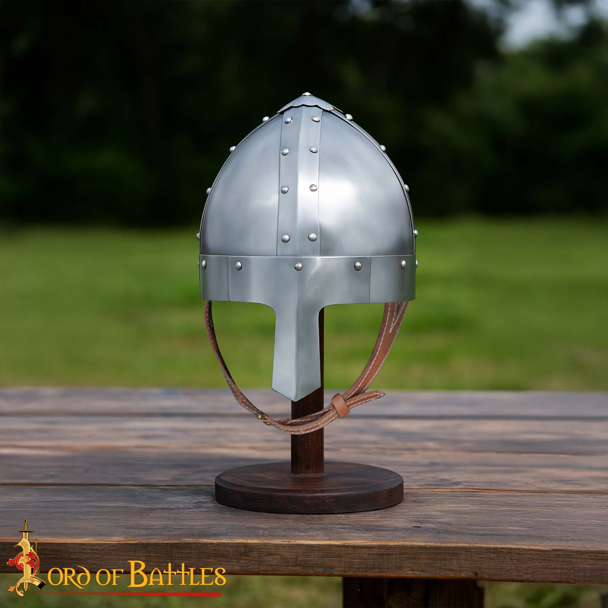 Medieval Norman Nasal Steel Helmet with Leather Liner - 60476