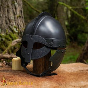 Vendel Inspired Blackened Steel Helmet with Padded Liner