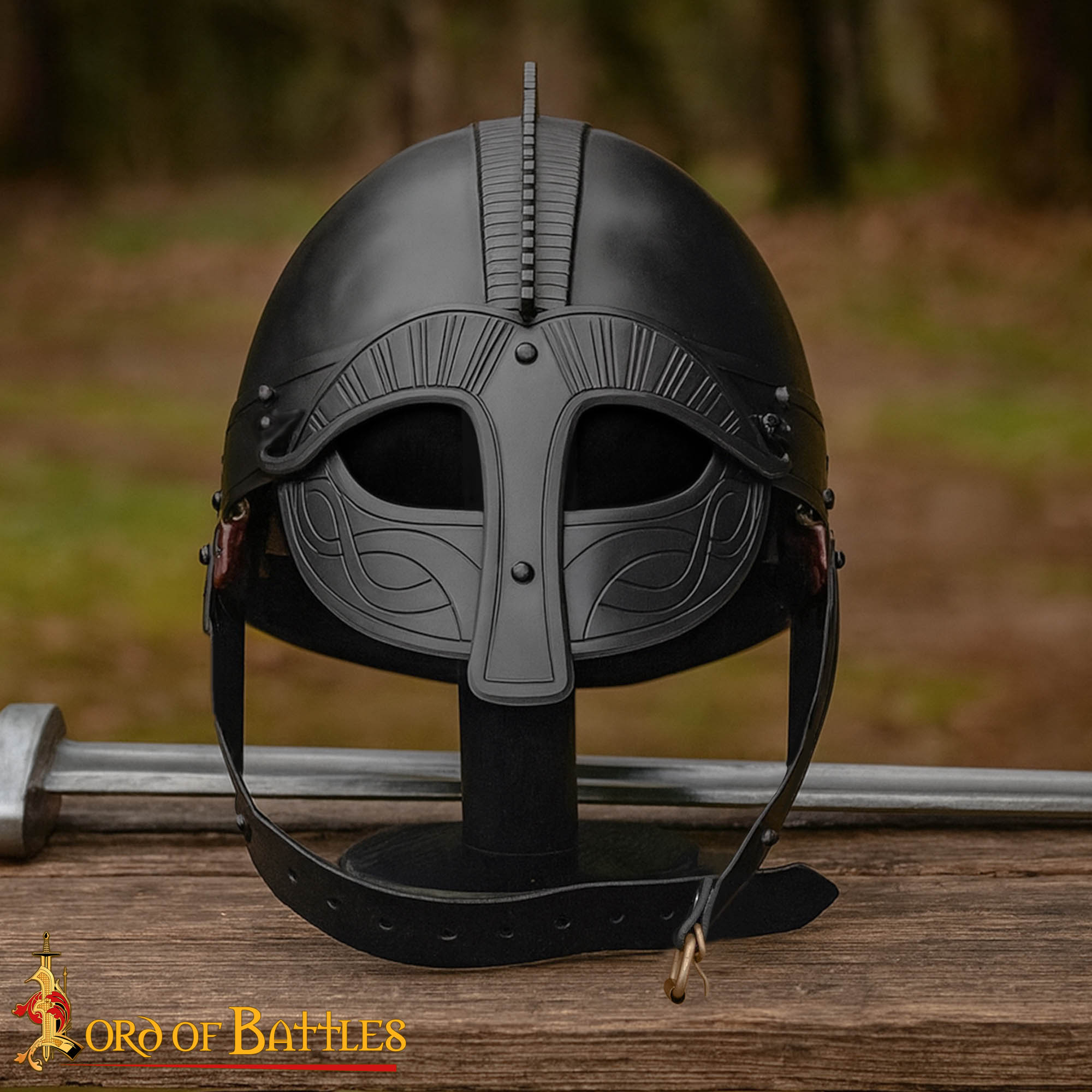 Vendel Inspired Steel Helmet Blackened with Padded Liner-25791 5