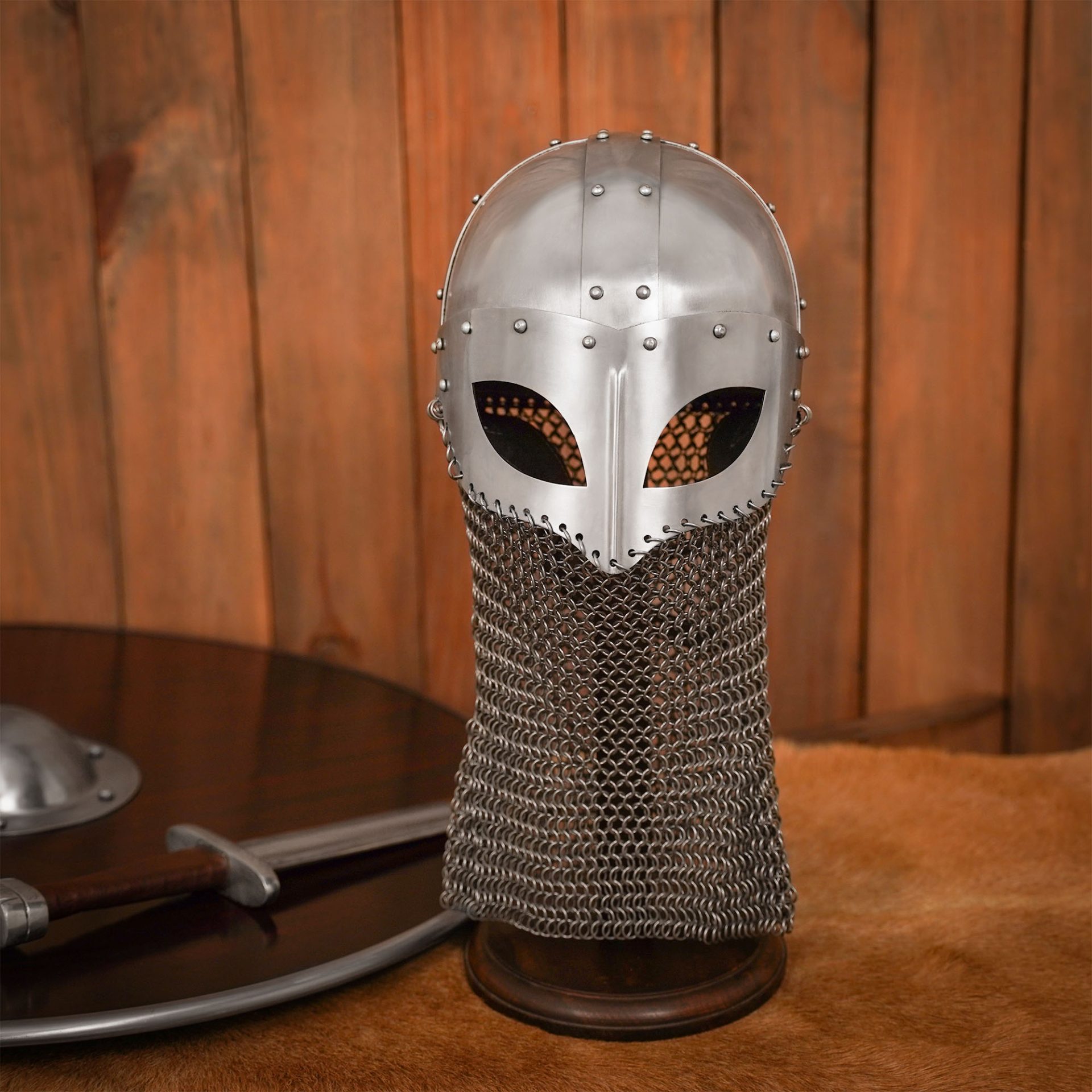 Viking Spectacle Helmet Gjermundbu Style with Chainmail Aventail-2232P 4