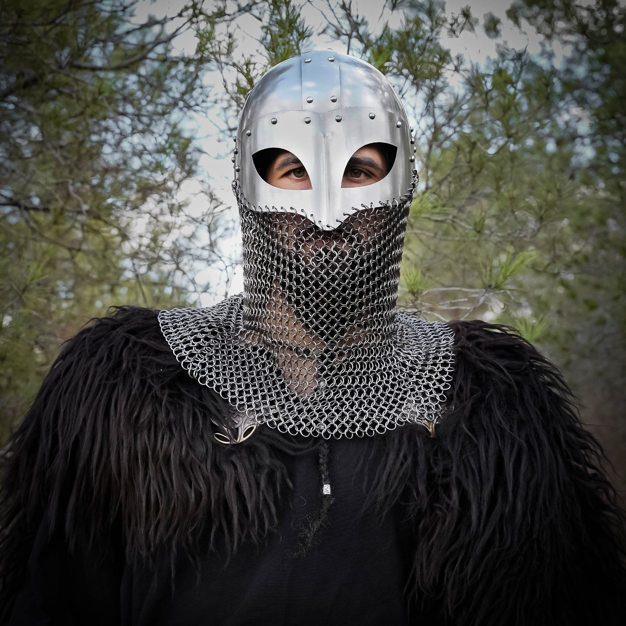 Viking Spectacle Helmet Gjermundbu Style with Chainmail Aventail-2232P Viking Spectacle Helmet