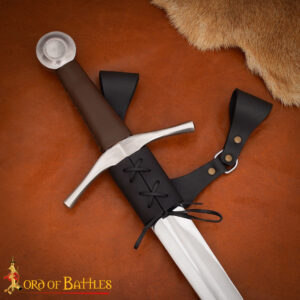 Authentic Medieval Genuine Leather Sword Frog Handcrafted Buff Leather with Antiqued Brass Rivets