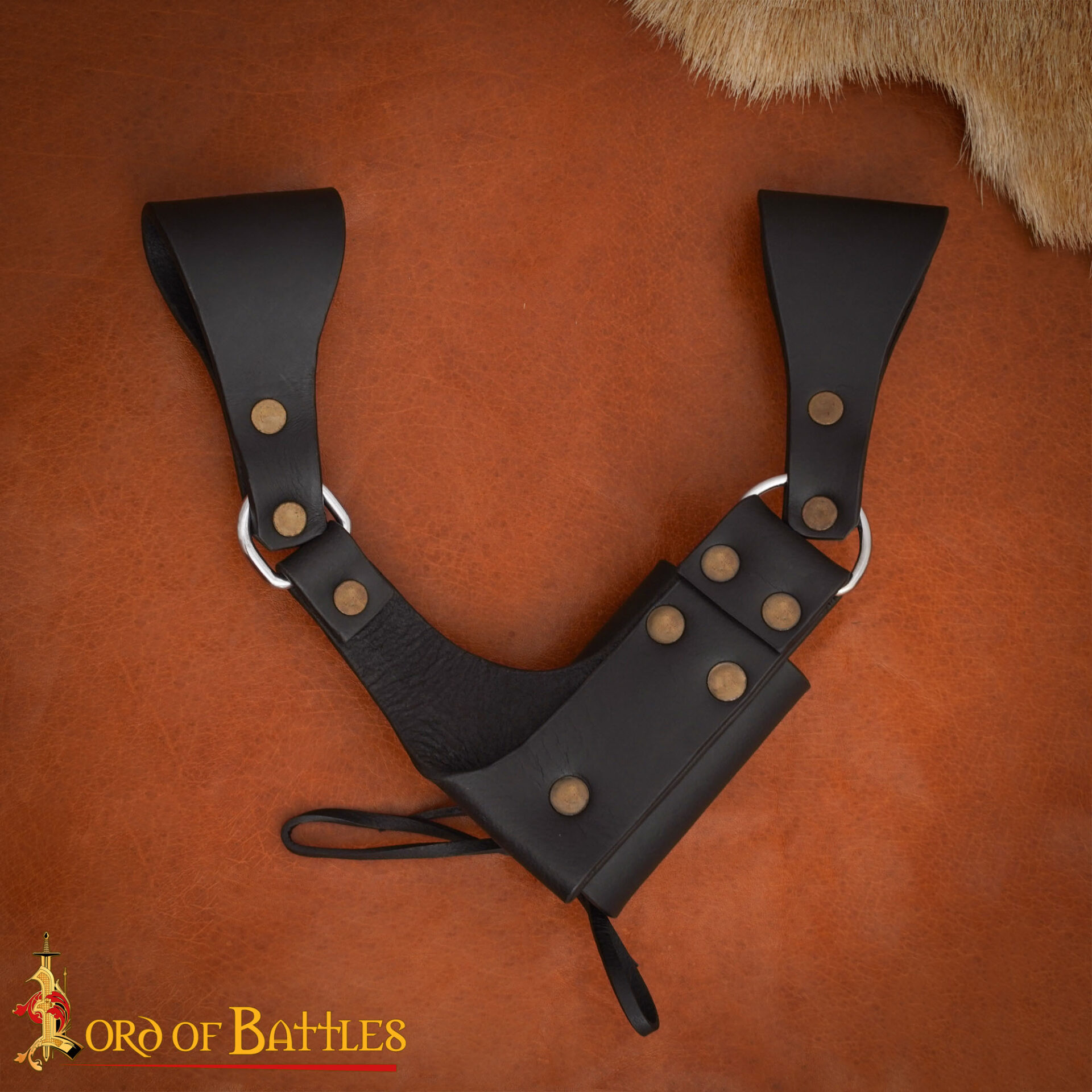 14th–15th Century Medieval Black Leather Sword Frog – Right-Hand Adjustable Belt Holder for Reenactment and LARP-26202BK-RH 6
