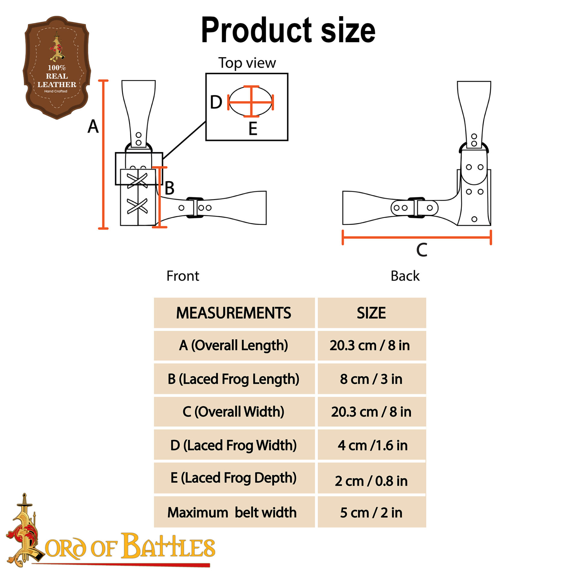 14th–15th Century Medieval Brown Leather Sword Frog – Right-Hand Adjustable Belt Holder for Reenactment and LARP-26202CBR-RH 2