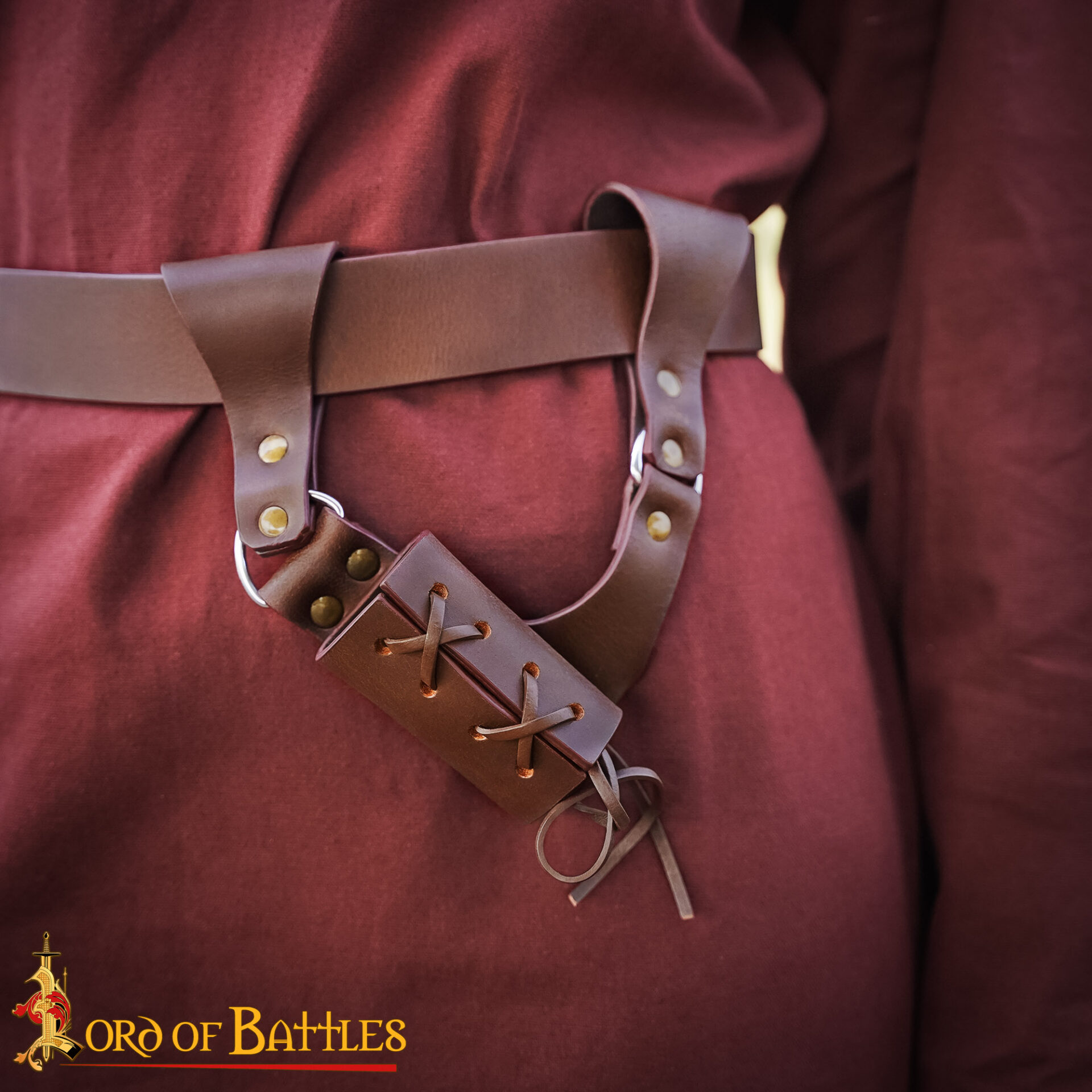 14th–15th Century Medieval Brown Leather Sword Frog – Right-Hand Adjustable Belt Holder for Reenactment and LARP-26202CBR-RH 5