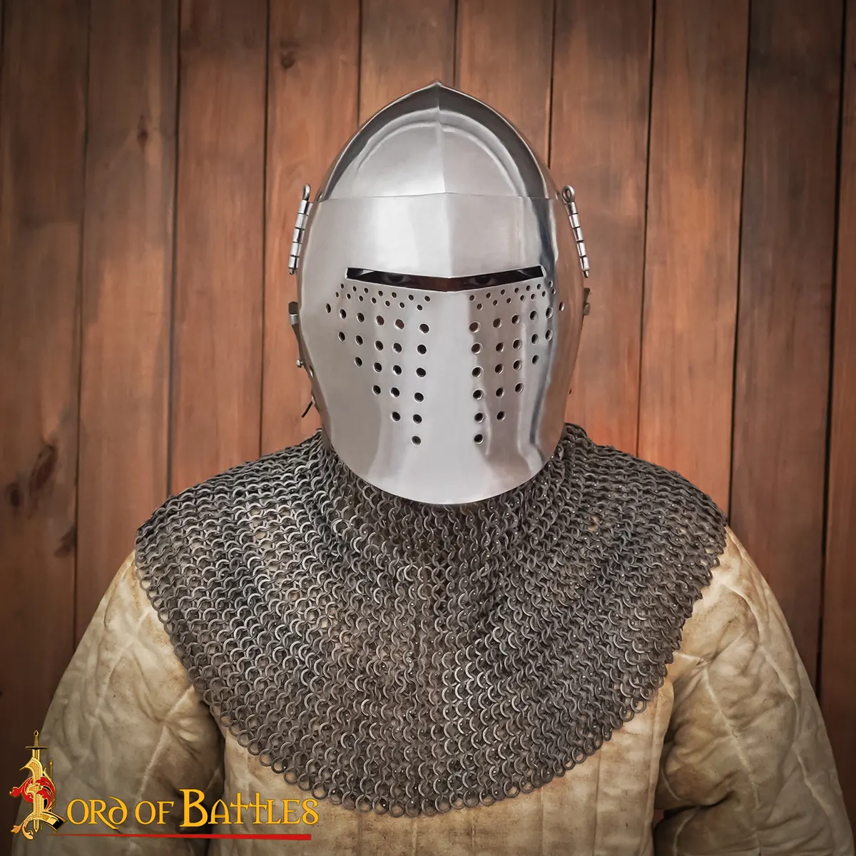 Riveted Chainmail Aventail with Leather Band-10mm Round Rings, 16 Gauge Mild Steel Riveted Chainmail Aventail with Leather Band-10mm Round Rings, 16 Gauge Mild Steel - Image 2