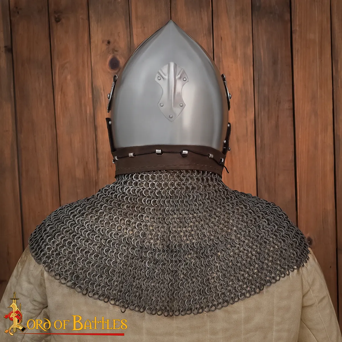 Riveted Chainmail Aventail with Leather Band-10mm Round Rings, 16 Gauge Mild Steel Riveted Chainmail Aventail with Leather Band-10mm Round Rings, 16 Gauge Mild Steel - Image 6