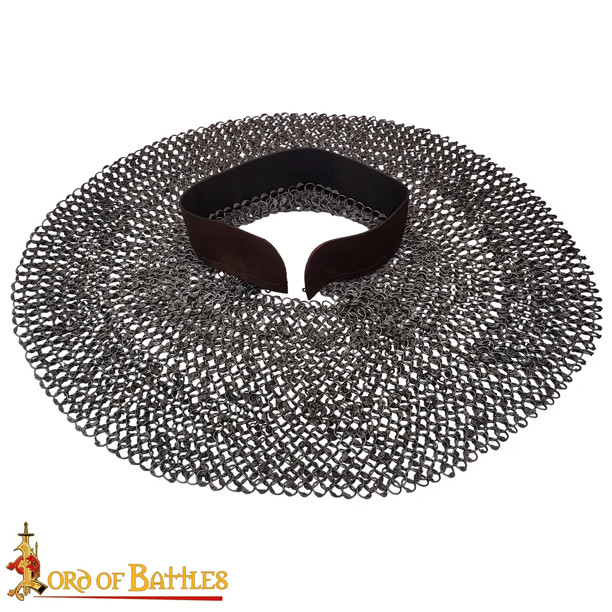 Riveted Chainmail Aventail with Leather Band-10mm Round Rings, 16 Gauge Mild Steel Riveted Chainmail Aventail with Leather Band-10mm Round Rings, 16 Gauge Mild Steel - Image 3
