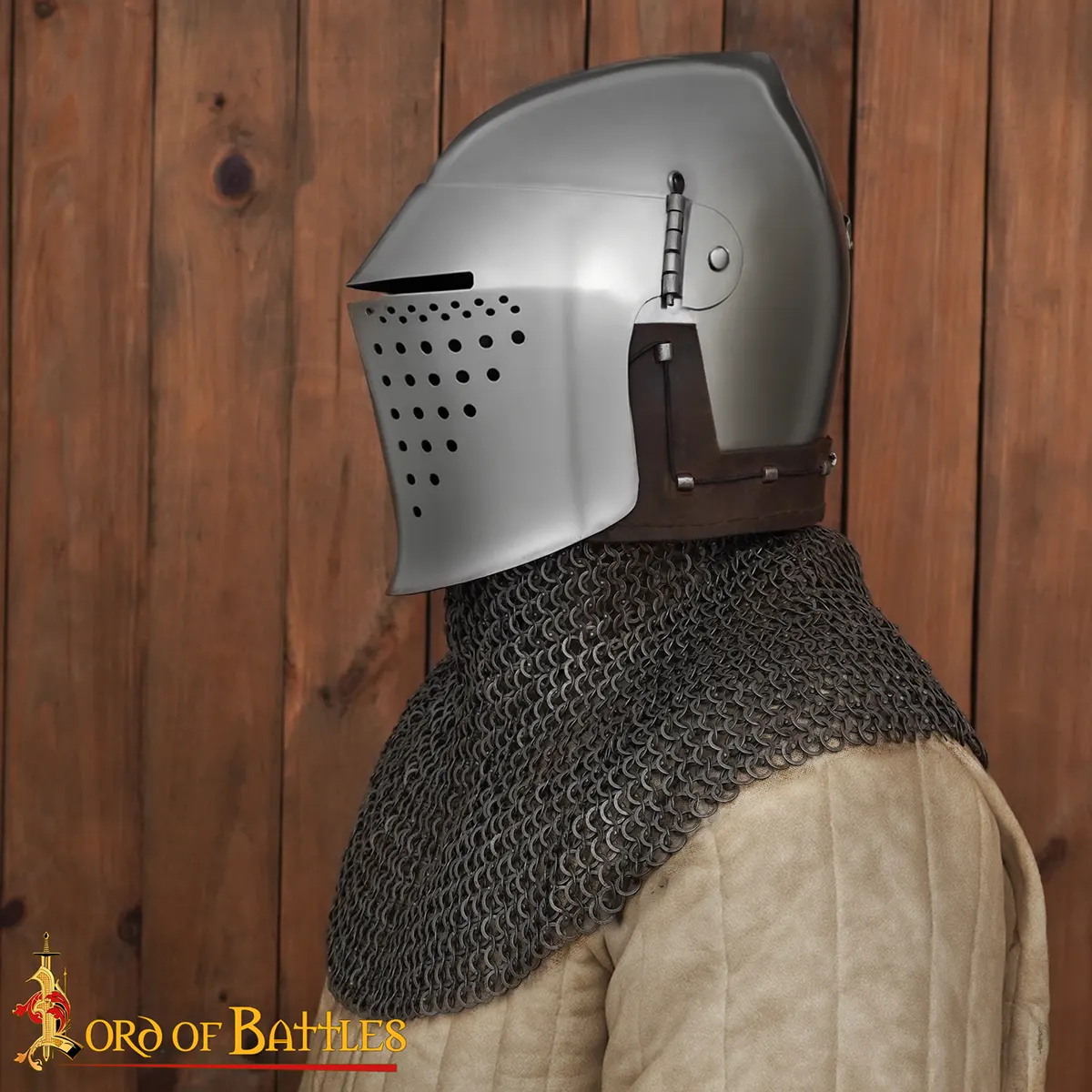 Riveted Chainmail Aventail with Leather Band-10mm Round Rings, 16 Gauge Mild Steel Riveted Chainmail Aventail with Leather Band-10mm Round Rings, 16 Gauge Mild Steel - Image 5