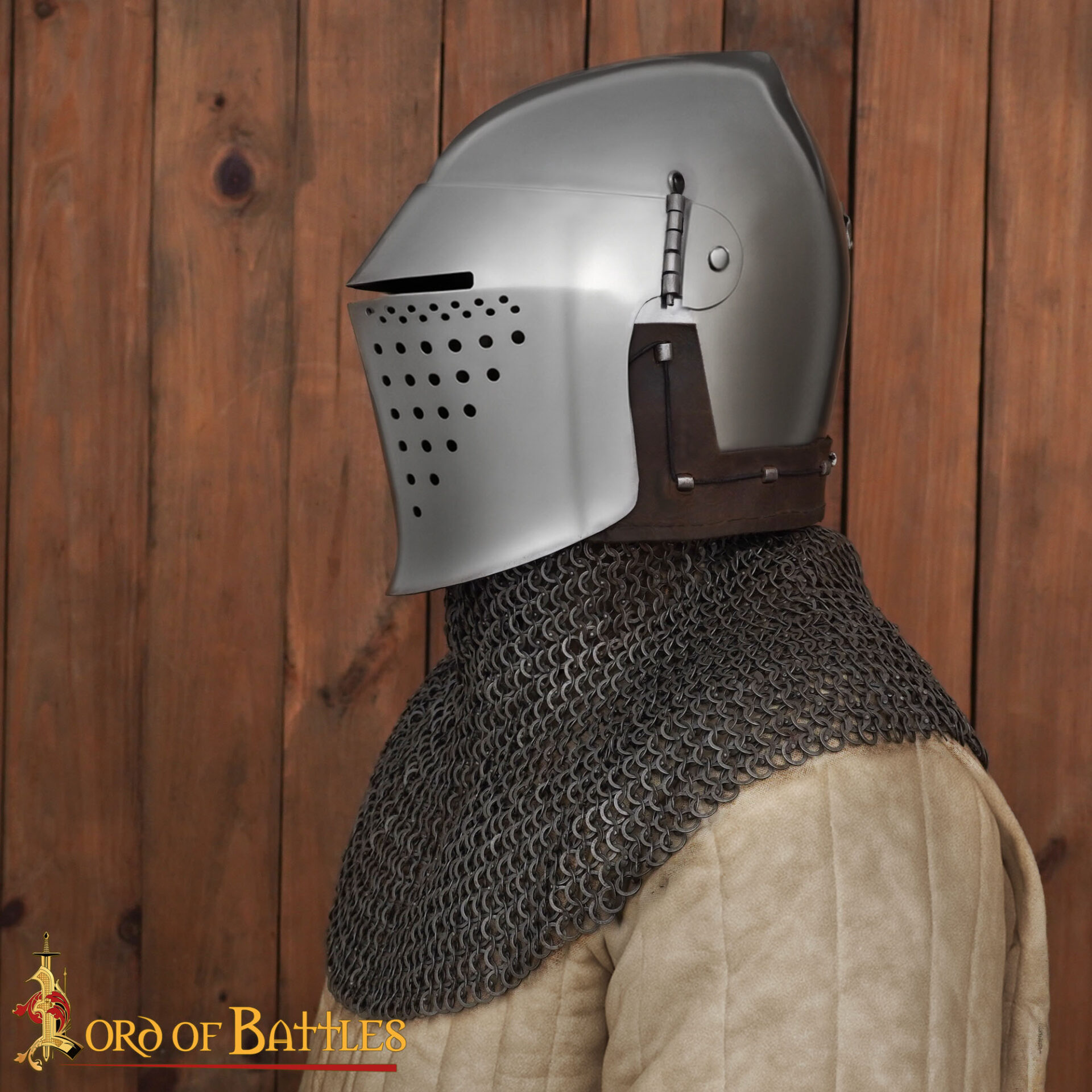 Riveted Chainmail Aventail with Leather Band 10mm Round Rings 16 G-401N 1