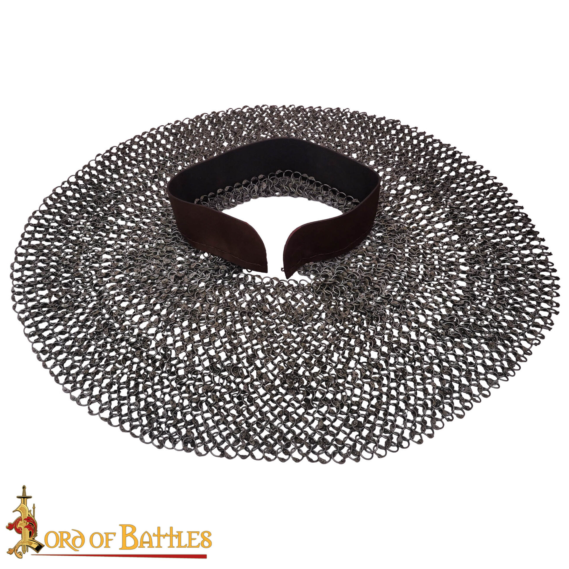 Riveted Chainmail Aventail with Leather Band 10mm Round Rings 16 G-401N 2