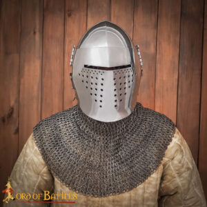 Riveted Chainmail Aventail with Leather Band-10mm Round Rings, 16 Gauge Mild Steel