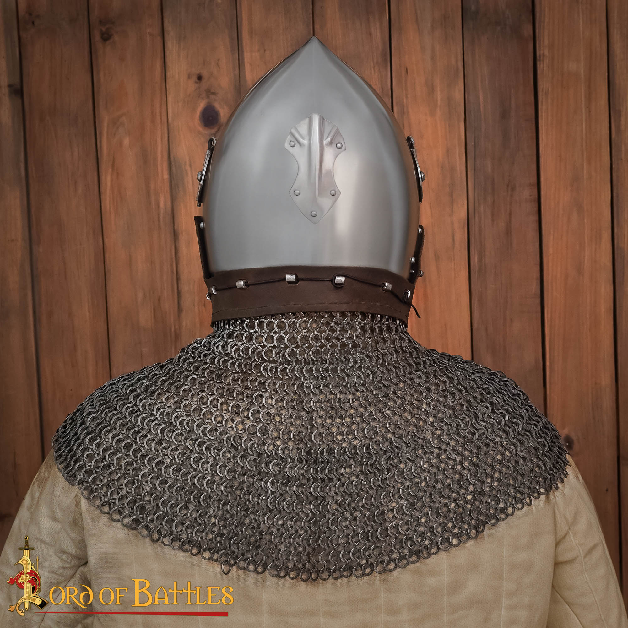 Riveted Chainmail Aventail with Leather Band 10mm Round Rings 16 G-401N 4