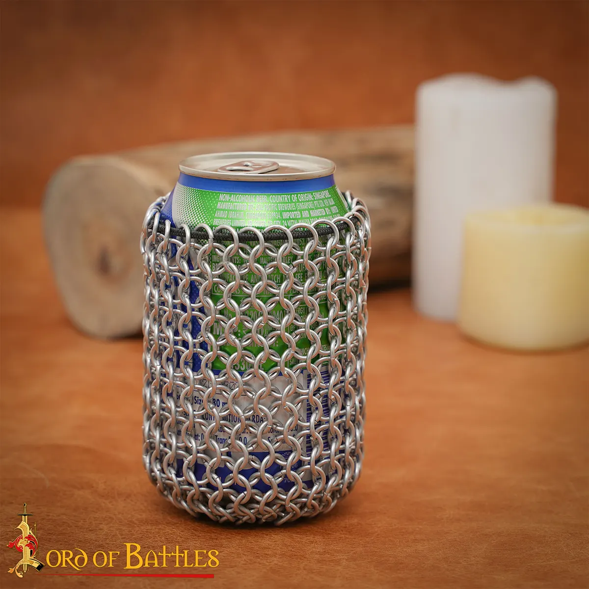 Chainmail Can Koozie with Elastic Closure, 8mm 16 gauge Aluminium Butted Rings - Image 2