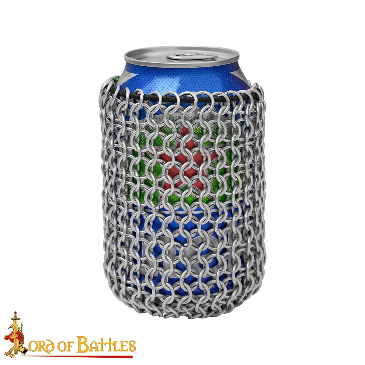 Chainmail Can Koozie with Elastic Closure, 8mm 16 gauge Aluminium Butted Rings - Image 4
