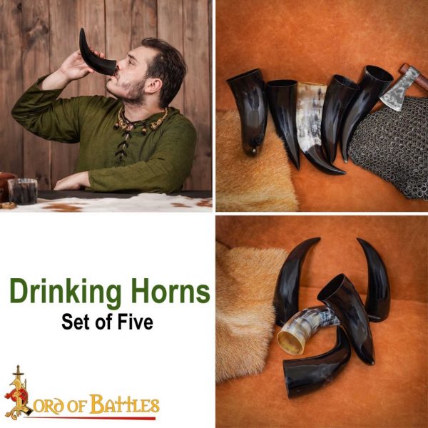 Medieval Viking Drinking Horns Set of 5 Pieces Genuine Ox Horn - Image 2